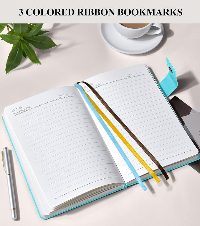 PAIBAS A5 Journal Notebook College Ruled 366 Pages Leather Journal for Men | Medium notebook A5 journal with 100gsm lined notebook paper, 3 ribbon bookmarks, cover pocket & brass snap button 5.9"x8.4"