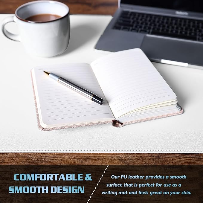 K KNODEL Large Sewing Leather Desk Mat, Desk Pad (White, 31.5" x 15.7") | Mouse and Keyboard Pad, PVC Computer and Laptop Mat, Desktop Protector and Cover, Writing Pad and Blotter for Home Office