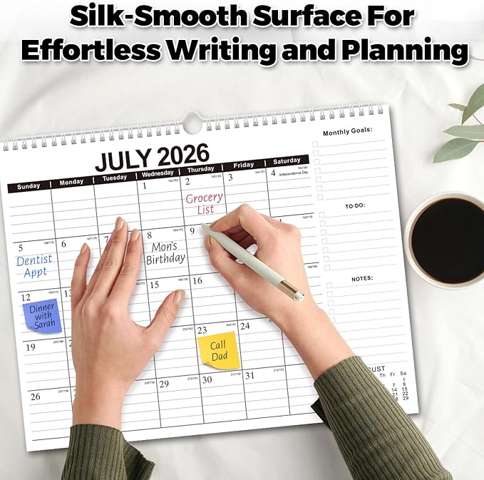 2026-2027 Wall Calendar – July 2026 to Dec 2027, 18 Months, 11 x 8.7 Inches, Monthly Calendar with Major Holidays, Julian Dates, Durable Paper, for Family Planning