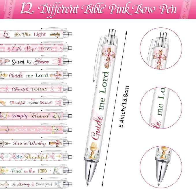 Colarr 12 Sets Christian Bulk Gifts for Women Bible Verse Pens Notebooks Religious VBS Scripture Ballpoint Pens Bookmarks Journal for Easter Sunday School Church Inspirational Supply(Bow)