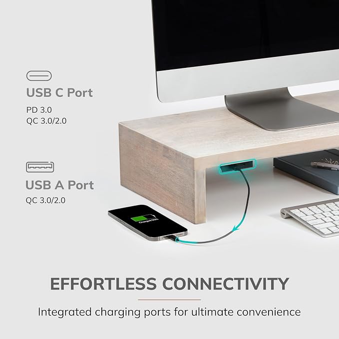 Anji Mountain Wooden Monitor Stand - Elegant Monitor Riser,Perfect Monitor Stand for Desk Organization, Durable Wood Construction monitor stands,Enhances Ergonomics and Workspace Efficiency,White Wash