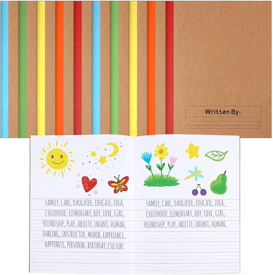 Henoyso 10 Pack Primary Composition Notebook, 9-3/4" x 7-1/2", Kids Primary Journal, K-2 Writing Notebook for Kids Student Draw Write Story Journal Half Blank Books(Bright Color)