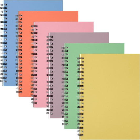 Fuutreo 6 Pack B5 Spiral Notebooks 10.5 x 7.45 Inch College Ruled Aesthetic Journal Kraft Hardcover 70 Sheets (140 Pages) Spiral Notebook for Office Students Work Journaling(Bright Color,Candy)