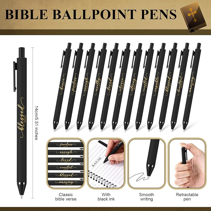 Kosiz 36 Sets/72 Pcs Christian Gifts Bulk Prayer Journal Scripture Notebook, Bible Pen (Light,Black Gold)