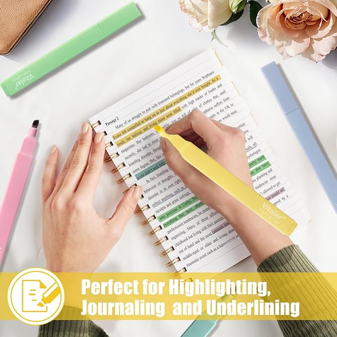 Piochoo Highlighters,8pcs Aesthetic Pastel Highlighters,Chisel Tip Book Highlighter,Bible Highlighter Assorted Colors for School Office Supplies
