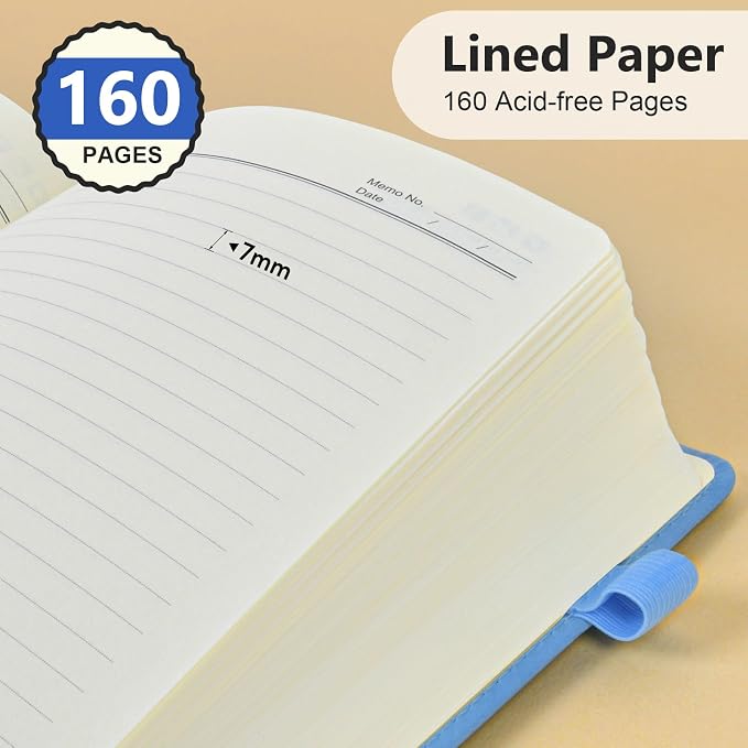 PERCUN A5 Leather Notebook Journal, 160 Lined Pages, 5.9" x 8.5" Blue | Leather Journal for Men Women, Hardcover Notebooks for work, school, business, travel diary, Note taking & Daily Journaling