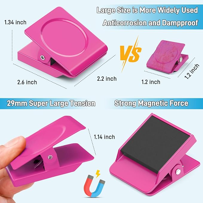 FINDMAG Pink Magnetic Clips, 4 Pack Heavy Duty Magnetic Clips for Kitchen