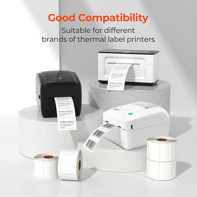 MUNBYN 2.25x1.25 Thermal Labels, 4000 Sheets/4 Roll, White | Strong Adhesive for Small Business, Shipping, Bakery, Price Tag