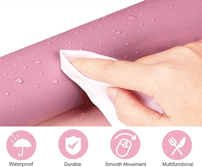 SUJAYU Dual Sided PU Leather Desk Pad, Mouse Pad, Office Desk Mat, Non-Slip Laptop Desk Pad, Waterproof Desk Writing Pad for Office and Home (31.5" x 15.7", Pink+Purple)