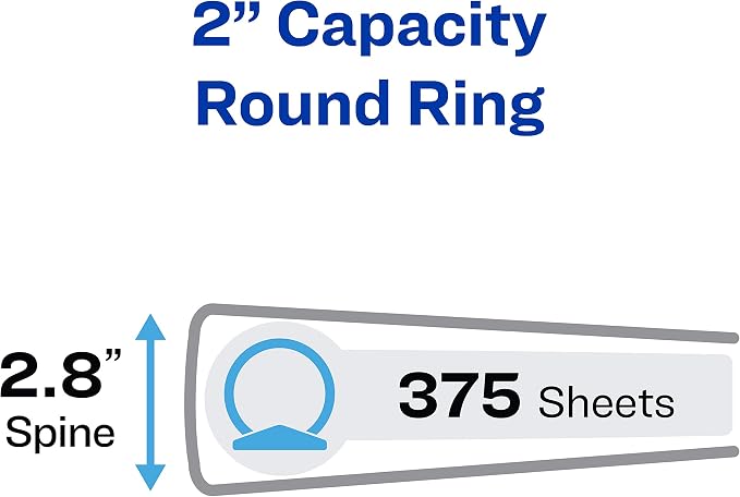 Avery Economy View 3 Ring Binder, 2" Round Rings, 1 Black Binder (05781) (Pack of 12)
