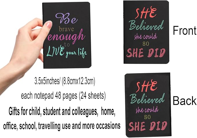YYaaloa 48pcs Mini Notepads Black Inspirational Pocket Notebooks, Happy Journal Small Notebooks Bulk for Party Office Home Coworkers Travel Gift Present Supplies (48pcs-8styles, Black Inspirational)