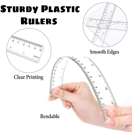 Ruler 12 Inch,12 and 6 Inch Ruler Clear Plastic Rulers with Inches and Centimeters School Office