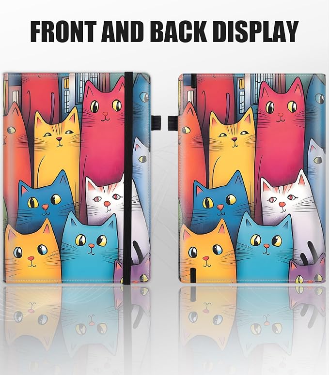 Hardcover Executive Notebooks, A5 PU Leather Lined Journal Notebook, 200 Pages Thick Paper Subject Notebooks for School,Work,Home Writing Business Notebook, Diary Book ，Colorful Cat Vintage