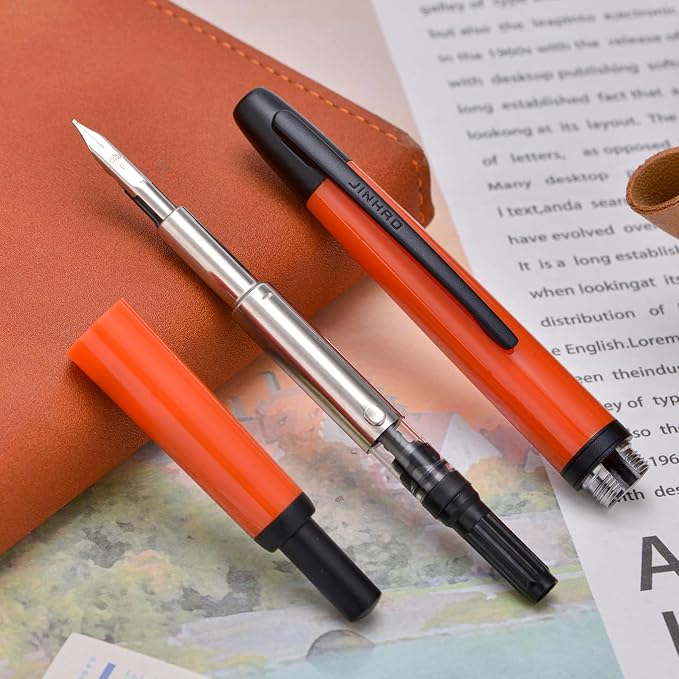 Jinhao 20 Press Retractable Fountain Pen Fine Nib with Converter Resin Writing Gift Pen, Dark Red with Black Clip