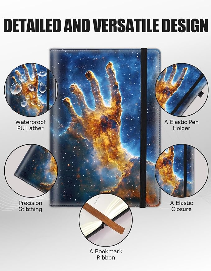 Hardcover Executive Notebooks, A5 PU Leather Lined Journal Notebook, 200 Pages Thick Paper Subject Notebooks for School,Work,Home Writing Business Notebook, Diary Book ，Colors Nebula Space