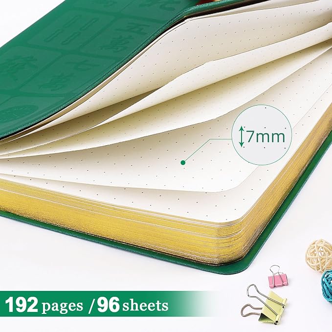 Journal Notebook, 196 Page Mahjong Design Hardcover Leather Book with Bookmark,Ruled Ivory Pages with Gold-plated Edges and Flat Circular Dots Journal, Suitable for Studying and Working (5.83“x8.27”)