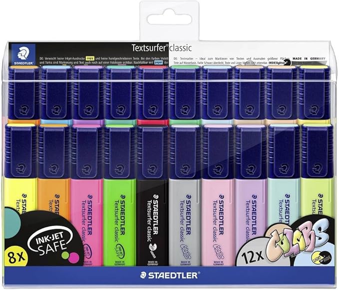 STAEDTLER 364 WP20 Textsurfer Classic Highlighter - Assorted Neon and Pastel Colours (Pack of All 20 Colours)