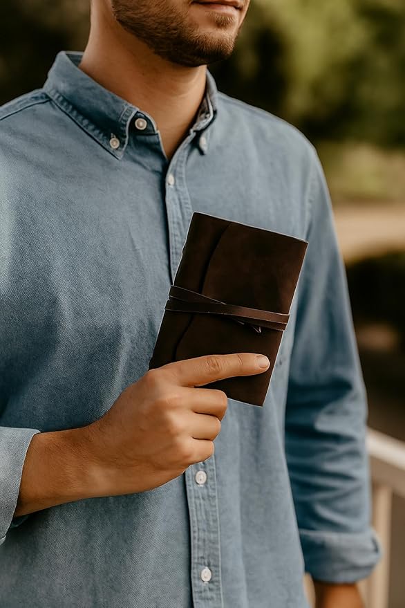 RILIHO Leather Journal Notepad, Small Notebook 4.8x6.5 Inches, Mini Journal, Retro Premium Planner, Lined Diary Vintage Style, Ideal for Women and Men, Artists, Travelers, Dark Brown