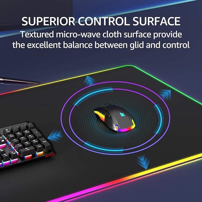 KTRIO RGB Large Gaming Mouse Pad, 31.5 x 15.7 in, RGB Black, XXL | Smooth Micro-Weave Surface, RGB Lighting Design, Non-Slip Rubber Base, Durable Stitched Edges, Office & Home Use