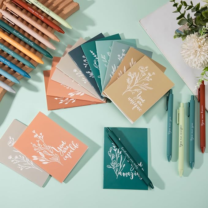 Affrolling 60 Pcs Inspirational Notebooks Bulk Motivational Mini Notepads with Pen Aesthetic Back to School Gift for Students Teacher Nurse Employee Coworker Office Classroom Rewards (Bright Colors)