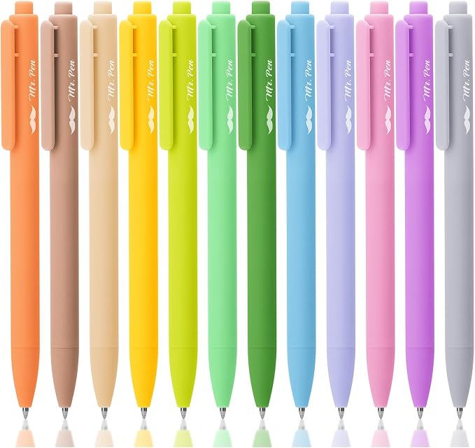 Mr. Pen- Retractable Gel Pens, 12 Pack, Vintage Ink, Fine Point 0.7mm | Fast Dry, Smooth Writing, Cute Pens for Drawing, Writing Planner and School Supplies