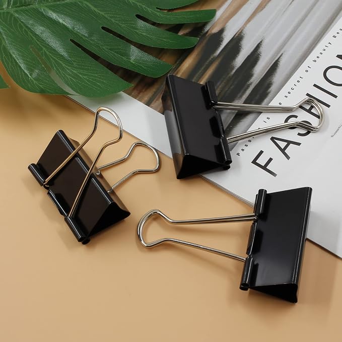 20 Pack 2" Black Binder Clips, 25mm Capacity Metal Office Clamps | Metal Paint-Plated, 51mm Wide 25mm Capacity, For Paper Document Photo Album School Office Home