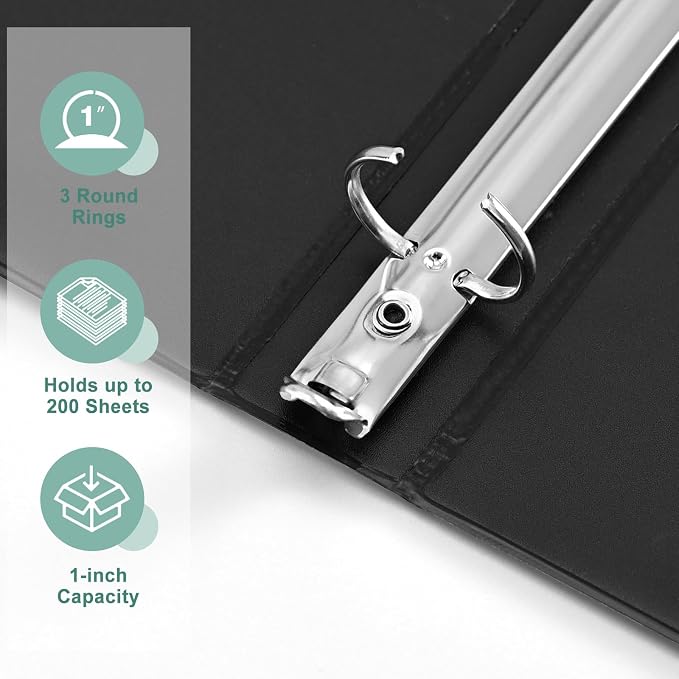 SUIN Basic 1-Inch 3-Ring-Binder, Customizable Clear View Cover, for US Letter Size 8-1/2 x 11'', Perfect for Office/School (Black - 48 Packs)
