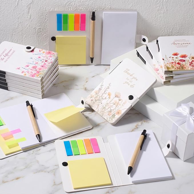 Resurhang 36 Pack Appreciation Gifts Bulk Inspirational Spiral Notebook with Sticky Note Pen, Note Pads Motivational Journals Thank You Gifts for Employee Volunteer Teacher Nurse Team (Wildflower)