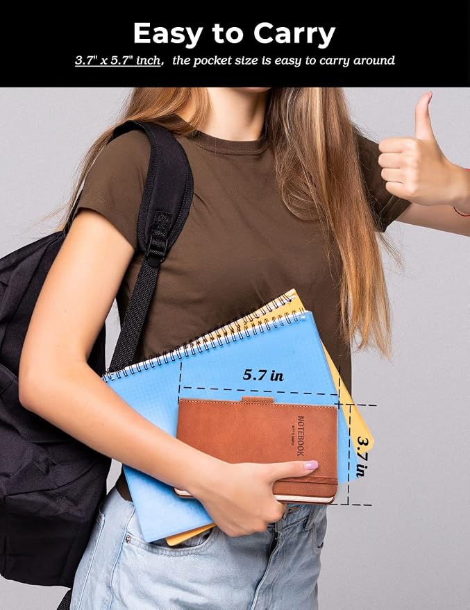 AISBUGUR Pocket Notebook Small Notebook 2-Pack, 3.7" x 5.7" Pocket Notebooks Hardcover with Thick Lined Paper, Inner Pockets, Cover Letter Embossing Design Mini Journal Notepad Brown Leather