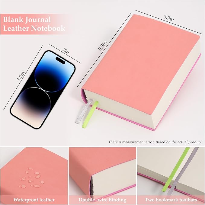 Blank Journal Notebook 720 Pages A6 Unlined Plain Sketchbook No Lines Soft Leather Pocket Blank Notebook for Women Drawing Book Memo Writing Sketch Diary Notebook 3.9 × 5.5(Pink Blank Notebook)
