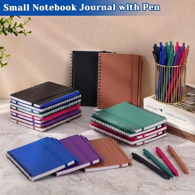 Fulmoon 30 Set Small Spiral Notebooks A6 with Pens Bulk, Multicolor 4" x 6" Pocket Notebooks Mini Lined Journals 50 Sheets for Back to School Supplies Students Rewards Office Gifts (Deep Tones)