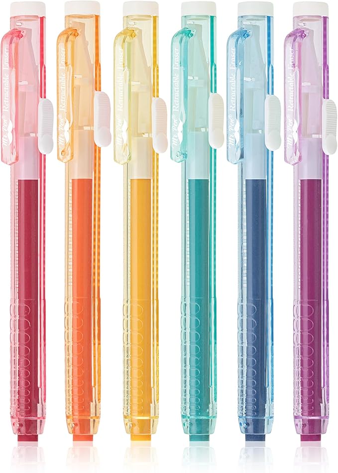 Mr. Pen- Retractable Mechanical Eraser Pens, 6 Pack, Vintage Colors | Latex-Free Precision Pencil Erasers for Artists, Students, Drawing, Sketching & Drafting