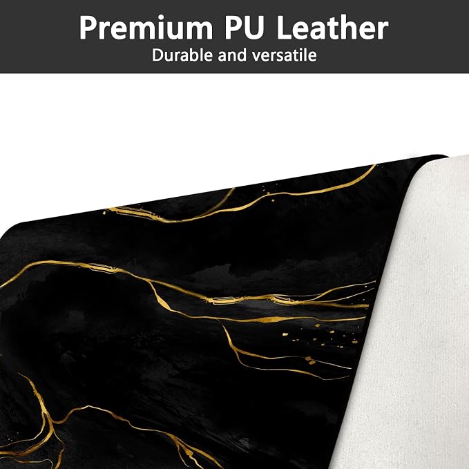 Britimes Black Gold Marble Desk Mat Deak Pad Non-Slip PU Leather Large Keyboard Mouse Pad Office Desktop Accessories for Office,Work,Home Decor(31.5"X15.7")