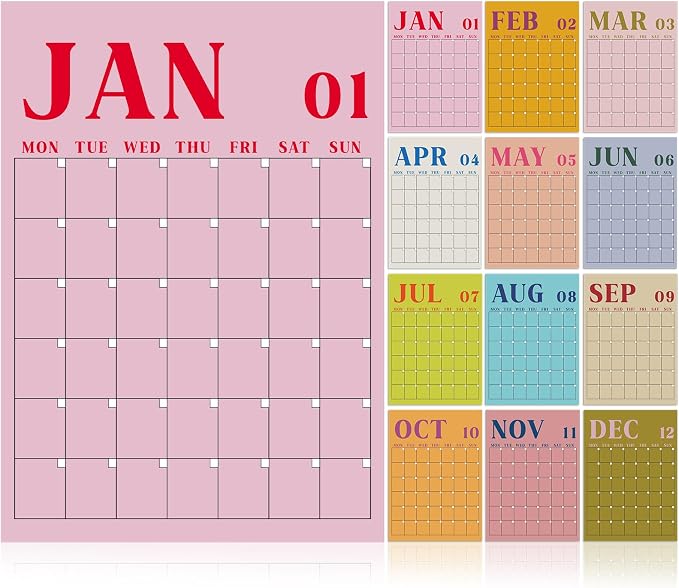 Gueevin 2026 Reusable Classroom Calendar Large Undated Dry Erase Wall Calendar 16 x 12 Inches Big Monthly Blank Planner Yearly Planning for School Organizing Office Home (Fresh Macaron)