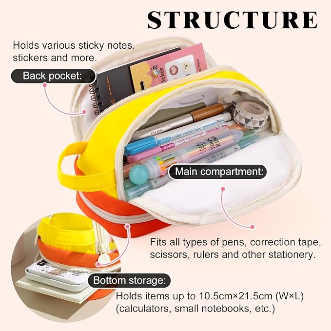 CICIMELON Large Capacity Pencil Case, Cute Aesthetic Pencil Pouch with 3 Compartments, Big Pencil Bag Organizer for School Supplies, Pen Holder for Kids, Girls, Boys, Students