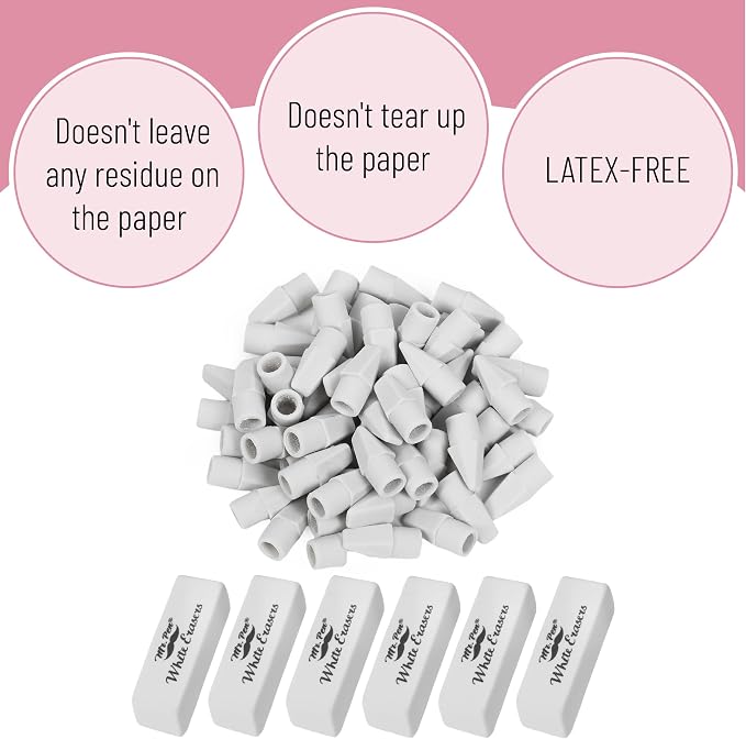 Mr. Pen- School Eraser Combination Set, 66 Pack, White | Latex Free Erasers for School, Office, Art Sketching, Homework, Exams, Clean Smudge-Free Correction