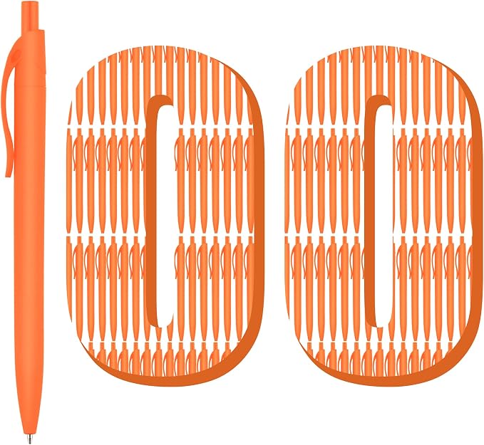 deegtran 100 Pack Orange Barrel Retractable Medium Point Ballpoint Pens, Smooth Ink, No Bleed, Soft Grip, Modern Design, Unisex, Ambidextrous