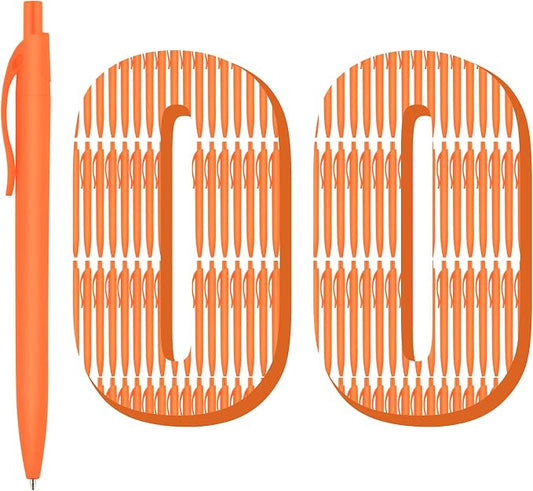 deegtran 100 Pack Orange Barrel Retractable Medium Point Ballpoint Pens, Smooth Ink, No Bleed, Soft Grip, Modern Design, Unisex, Ambidextrous