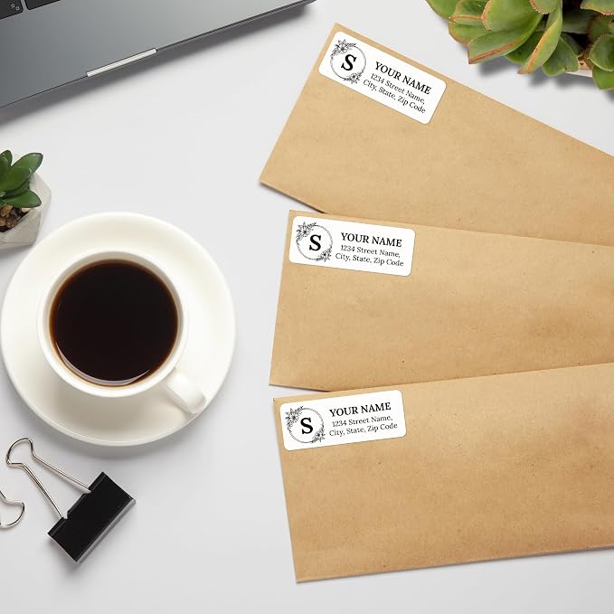Personalized Return Address Labels, Custom Address Stickers and Name Mailing Labels Circle Flowers for Envelopes, 1x2.6 Inches, Flat Sheet of 60-1200 Made in USA by My Sign Center - Monogram 1