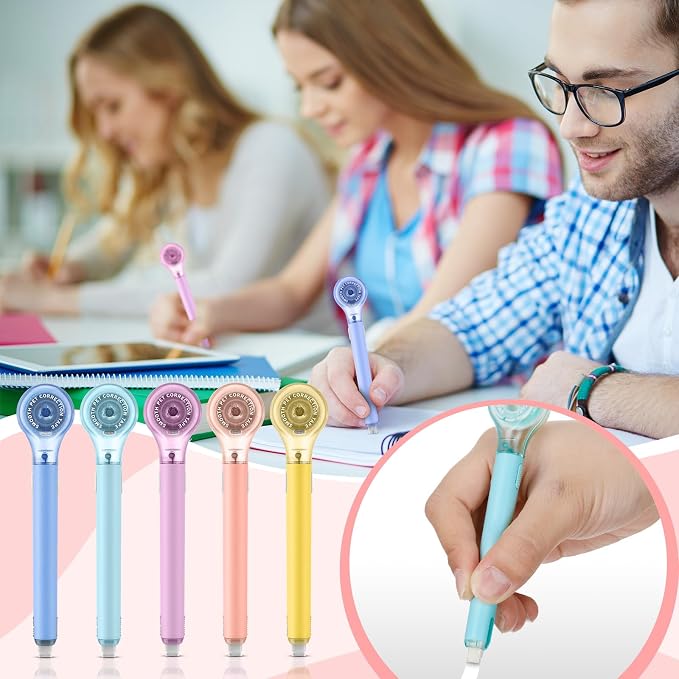 Gersoniel 25 Pack Correction Tape Pen Correctional Ink Tape Push Pull Protective, Easy to Use Applicator for School Office Supplies, 0.2 x 236 Inch (Dessert Color)