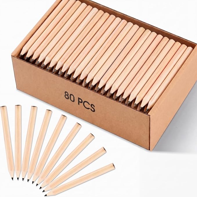 Yexiya Golf Pencils Bulk Half 2 HB 3.5 Pre Sharpened Hexagonal Yellow Wood Mini Pencils for Party Favors Kids School Classroom Office Supplies(80 Pcs)