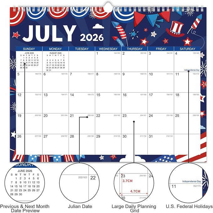 Comix 2026-2027 Wall Calendar, 18 Months Jul 2026 - Dec 2027 Monthly Planner, 120 GSM Thick Paper Lined Blocks, Hanging Calendar for Home Office Classroom, 14 x 11 Inch