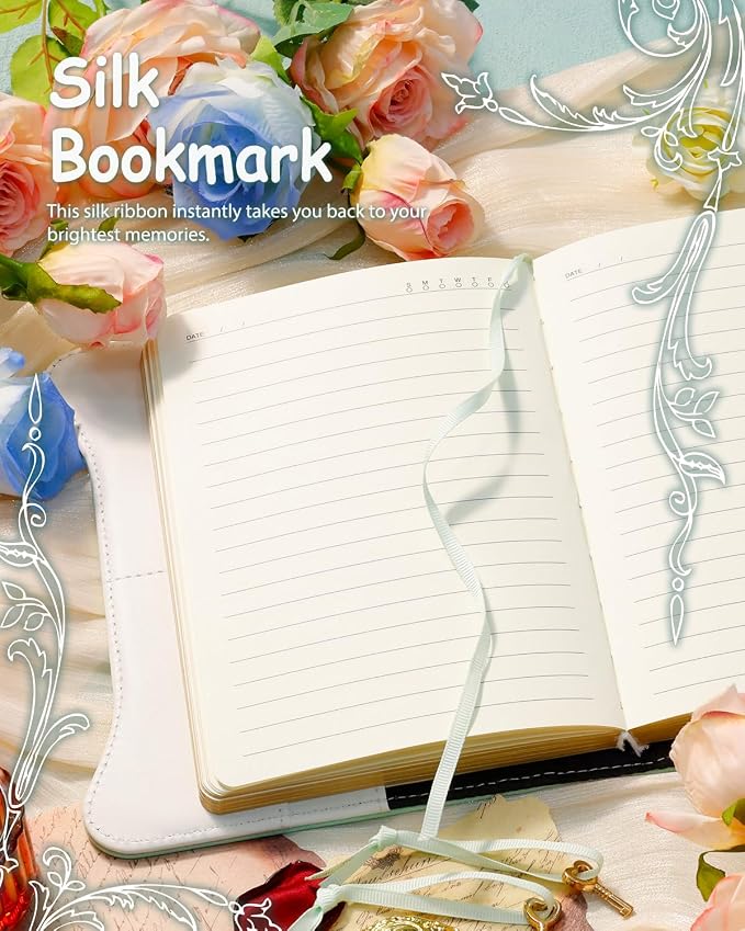 Hoci Poci Diary with Lock and Keys for Girls Gift Ideas, 360 Pages Journal | Elegant Gift Box for Teen Girls, B6 Gold Edged Pages Refillable Notebook with Pen and Bookmark for Writing, Garden Aqua