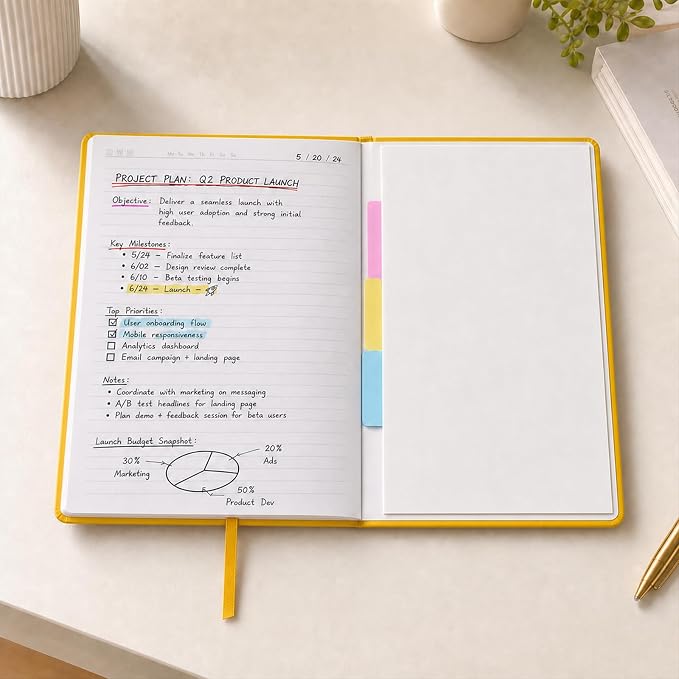 SUIN Hardcover-Journal-Notebooks, A5 Lined Journals Notebook for Writing 200 Pages, 8.2 x 5.5 inch, Classic Ruled Notebooks for Work/Travel/College (Yellow- 1 Pack)