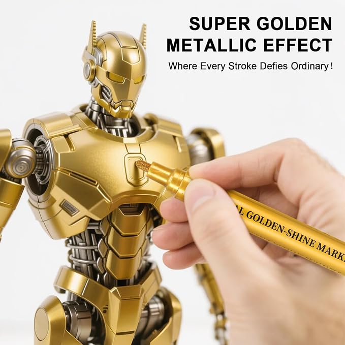 IVSUN Metallic Markers, 18 Colors Glitter Acrylic Gold Paint Pens | Super Golden Markers for Black Paper, Rock, Glass, Wood, Scrapbooking, Photo Albums, Card Making, DIY Crafts Supplies