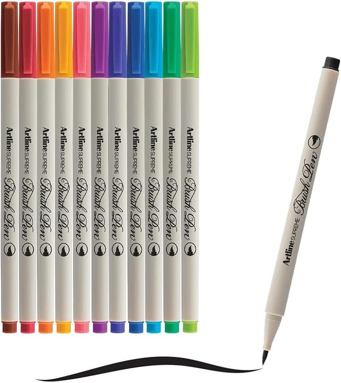 Artline Watercolor Brush Pens, Flexible Tip, EPFS-F, Multi-color, 12 Pack | Water-based brush markers for drawing, calligraphy, lettering, coloring, blending, illustration and artist projects