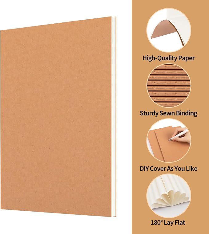ALKALO 6 Pack A5 Grid Kraft Notebooks Bulk, Journaling Notebooks, A5 Graph Paper Notebook, 8.3x5.5 Inches 60 Pages Travel Journal Notebooks Set for Work, School, Writing