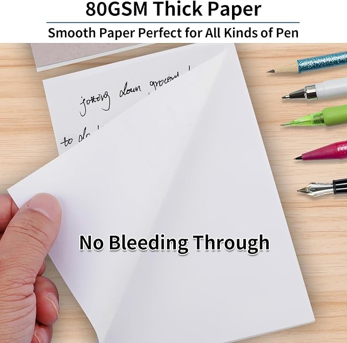 8 Pack Note Pads 3x5, Blank Server Notepad Scratch Pads, 50 Sheets Each | 80 GSM Thick White Paper for Writing, Quick Notes, Grocery Shopping Lists, Small Mini Memo Notebook for Home and Office