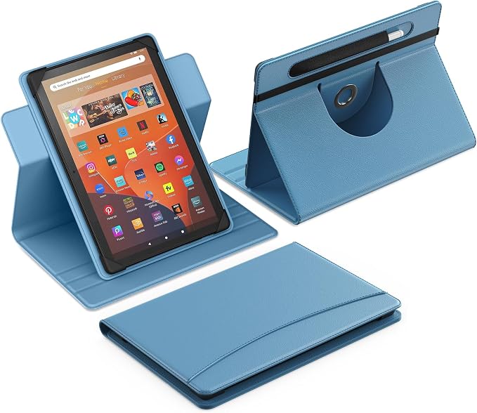 MoKo for Universal 11 inch Android Tablet Case with Pen Holder, Denim Blue | Fits All 9.6-11 inch Tablets, Slim 360 Degree Rotating Cover, Multi-Angle Stand, Front Pocket, No fit iPad/NO back opening