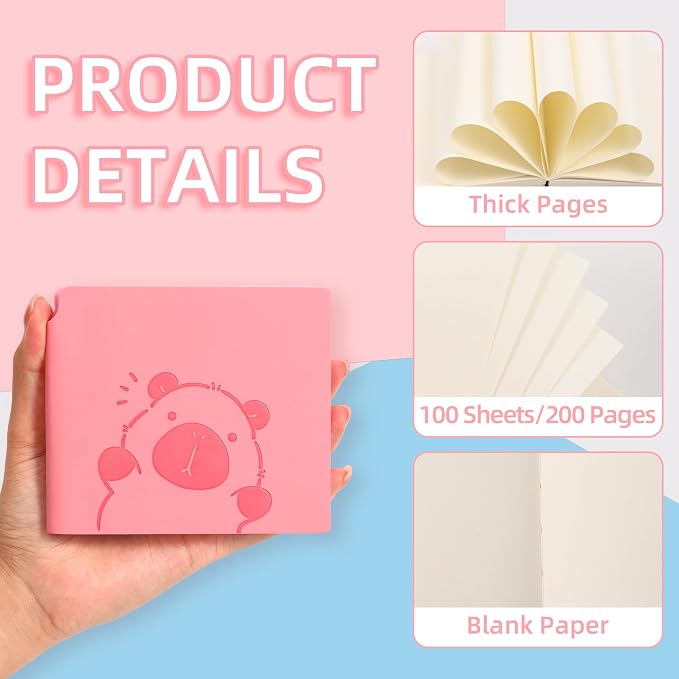 BOBO RABBIT 3 Pack Mini Grid Notebooks Pocket Size Graph Paper Journal Total 600 Pages Steno Pads Memo Notebook Small Softcover Leather Cartoon Capybara Pattern Cute Journal for Writing Sketching Drawing Lay Flat, 3.9"x3.9" Inner(Mini Square)